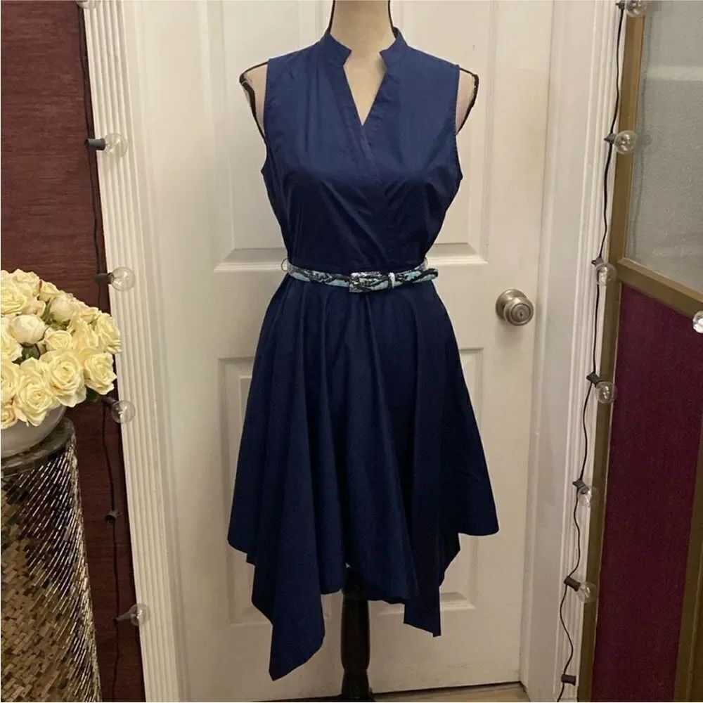 Diane Von Furstenberg Elegant Navy Blue Sleeveless Dress, S